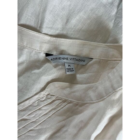 Adrienne Vittadini Chalk 100% Linen‎ Short Sleeve Top Size Medium - Picture 2 of 4